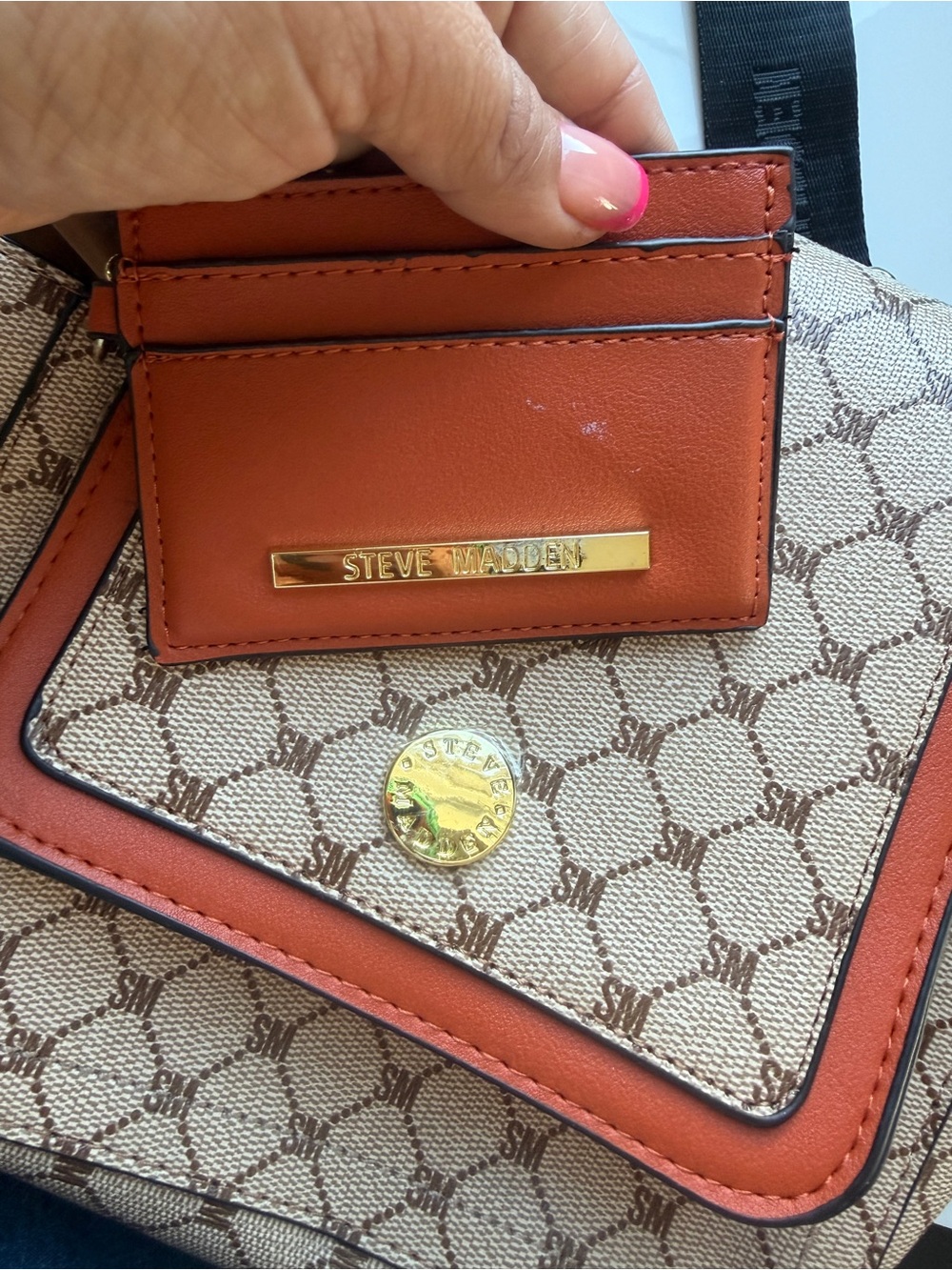 Steve Madden Orange and Beige Monogram Crossbody Bag